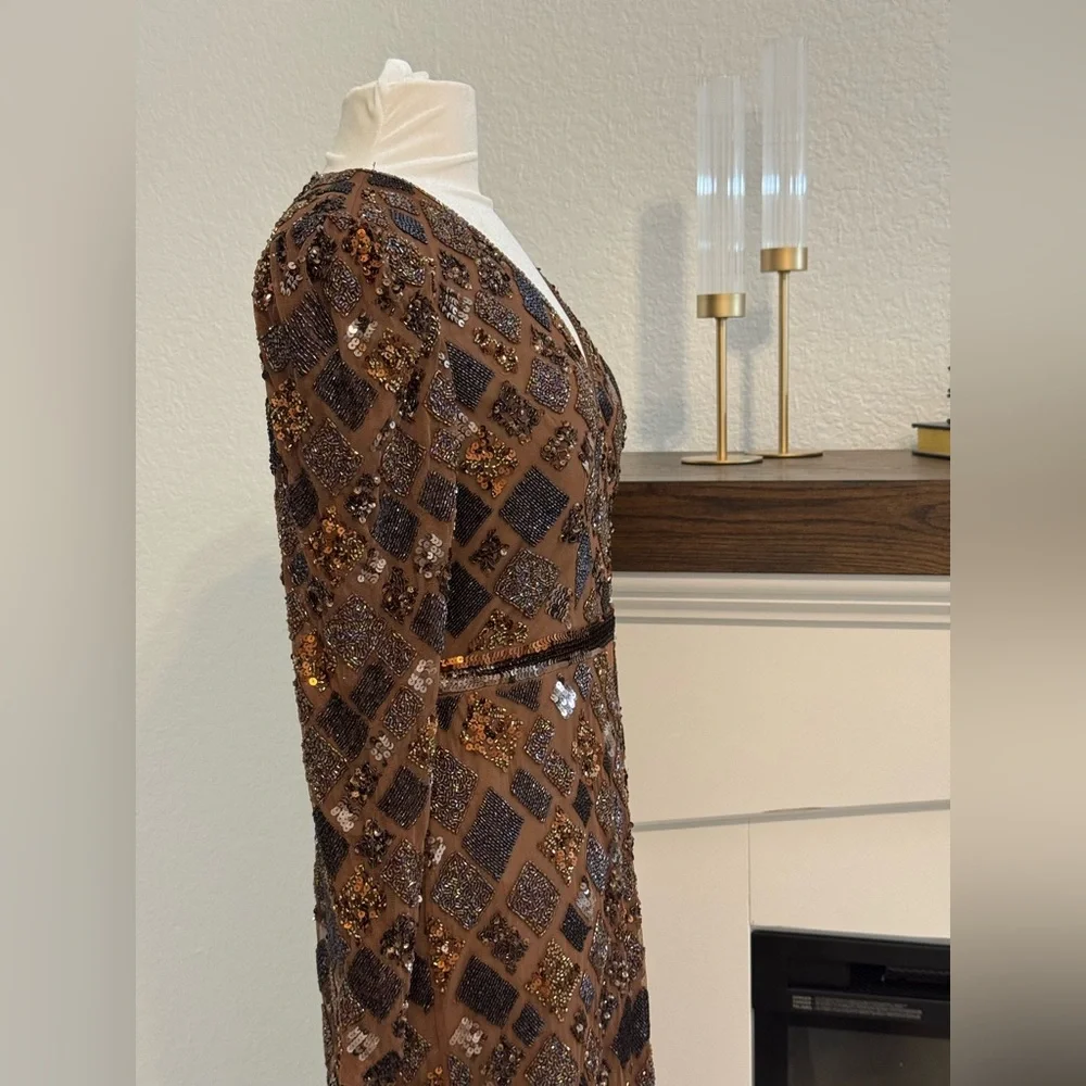 Mac Duggal Full Beaded Printed Back Slit Midi Dress - Size 10 $498 NEW WITH TAGS - Picture 9 of 16
